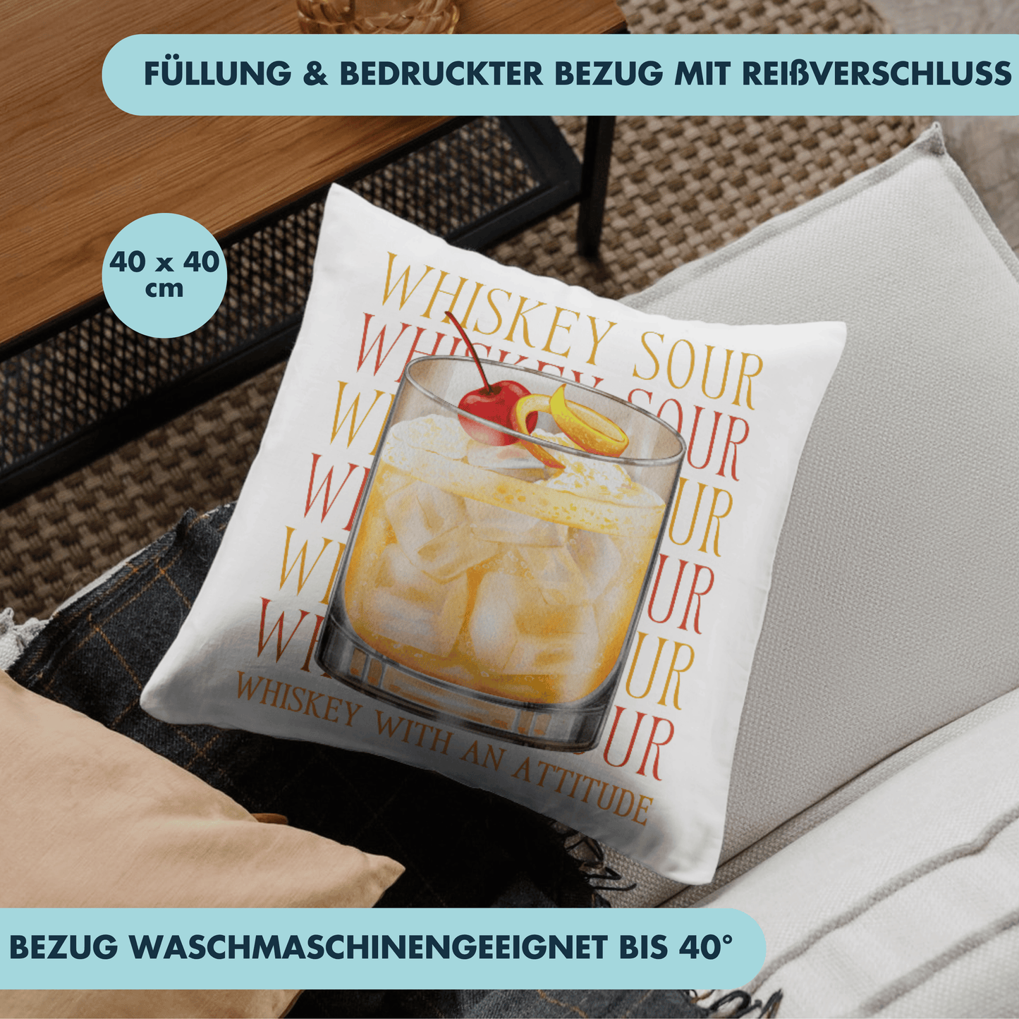 Whiskey Sour Whiskey With An Attitude Cocktail Deko Kissen