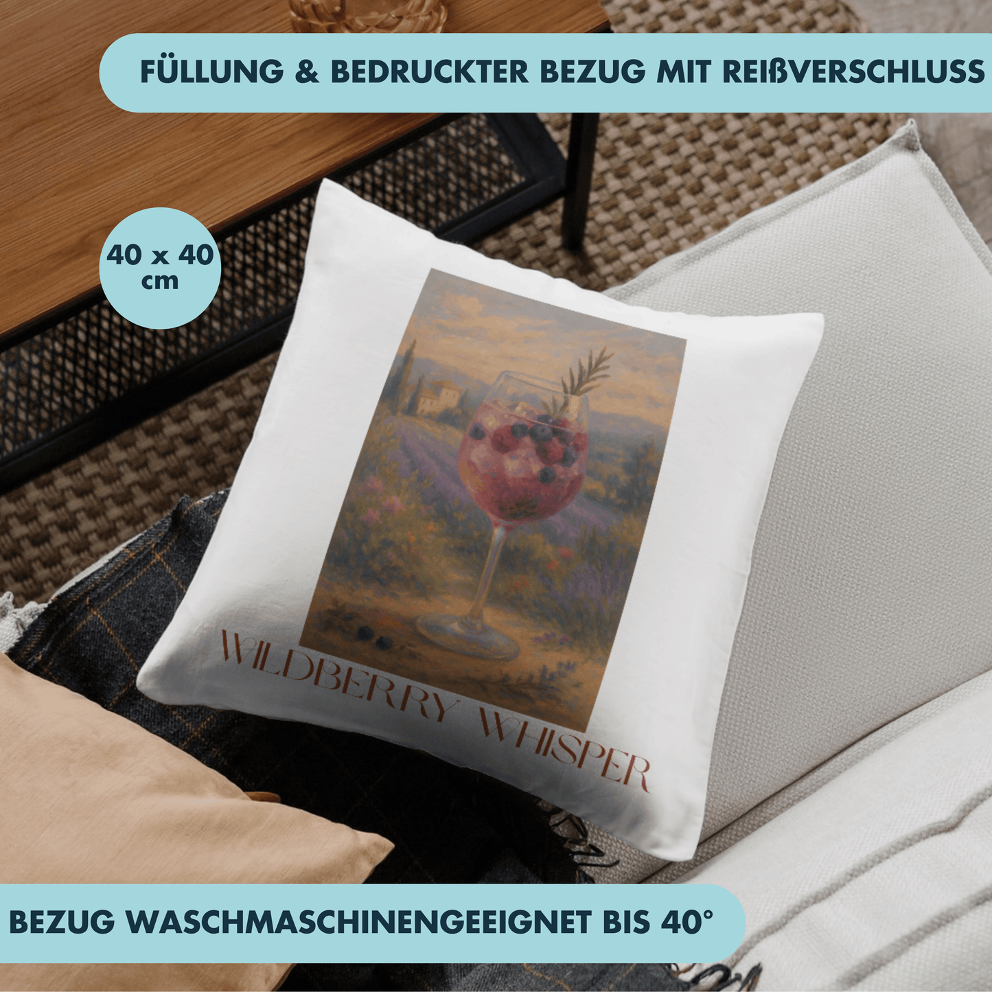 Wildberry Whisper Cocktail Kunst Deko Kissen