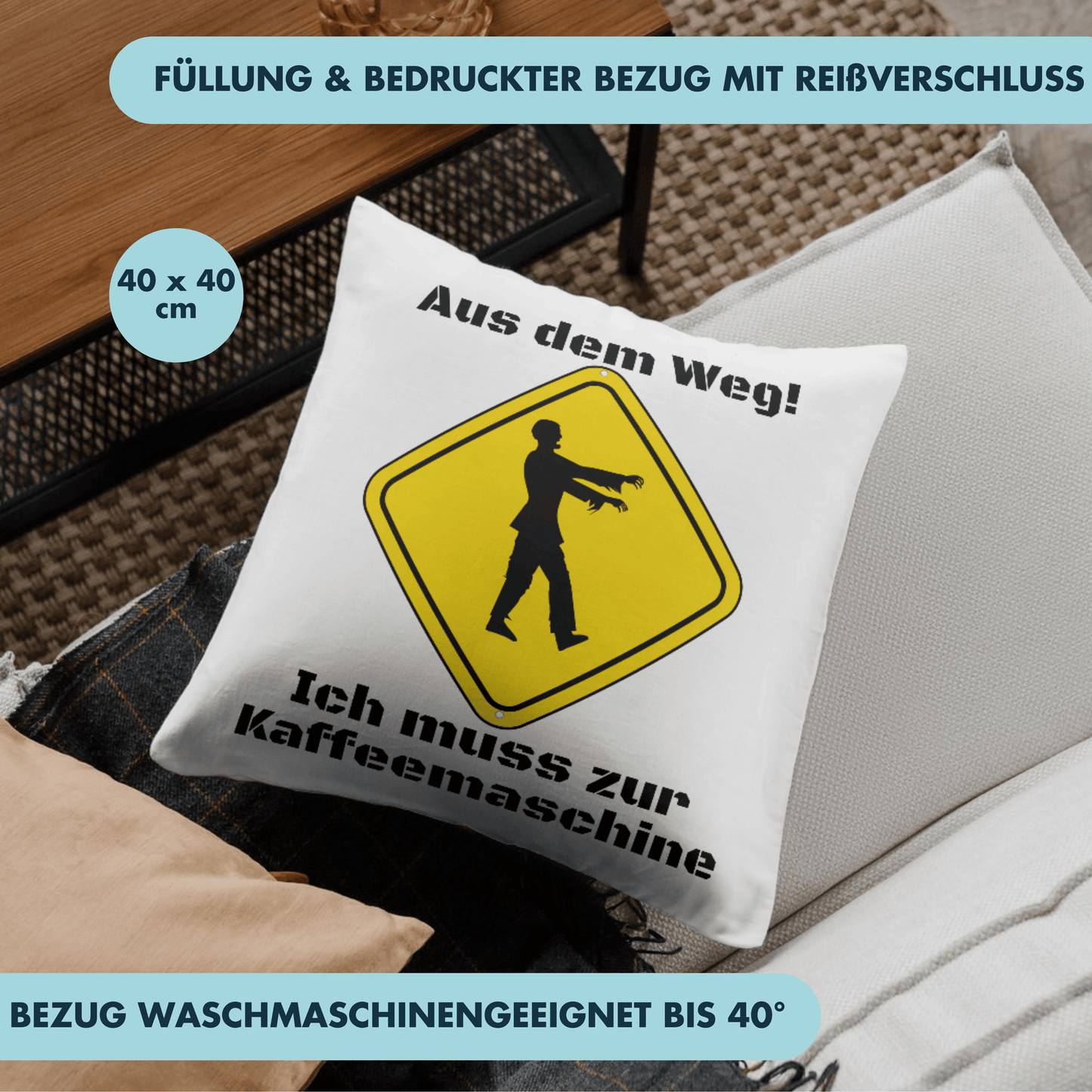 Aus Dem Weg Ich Muss Zur Kaffeemaschine Zombie Deko Kissen