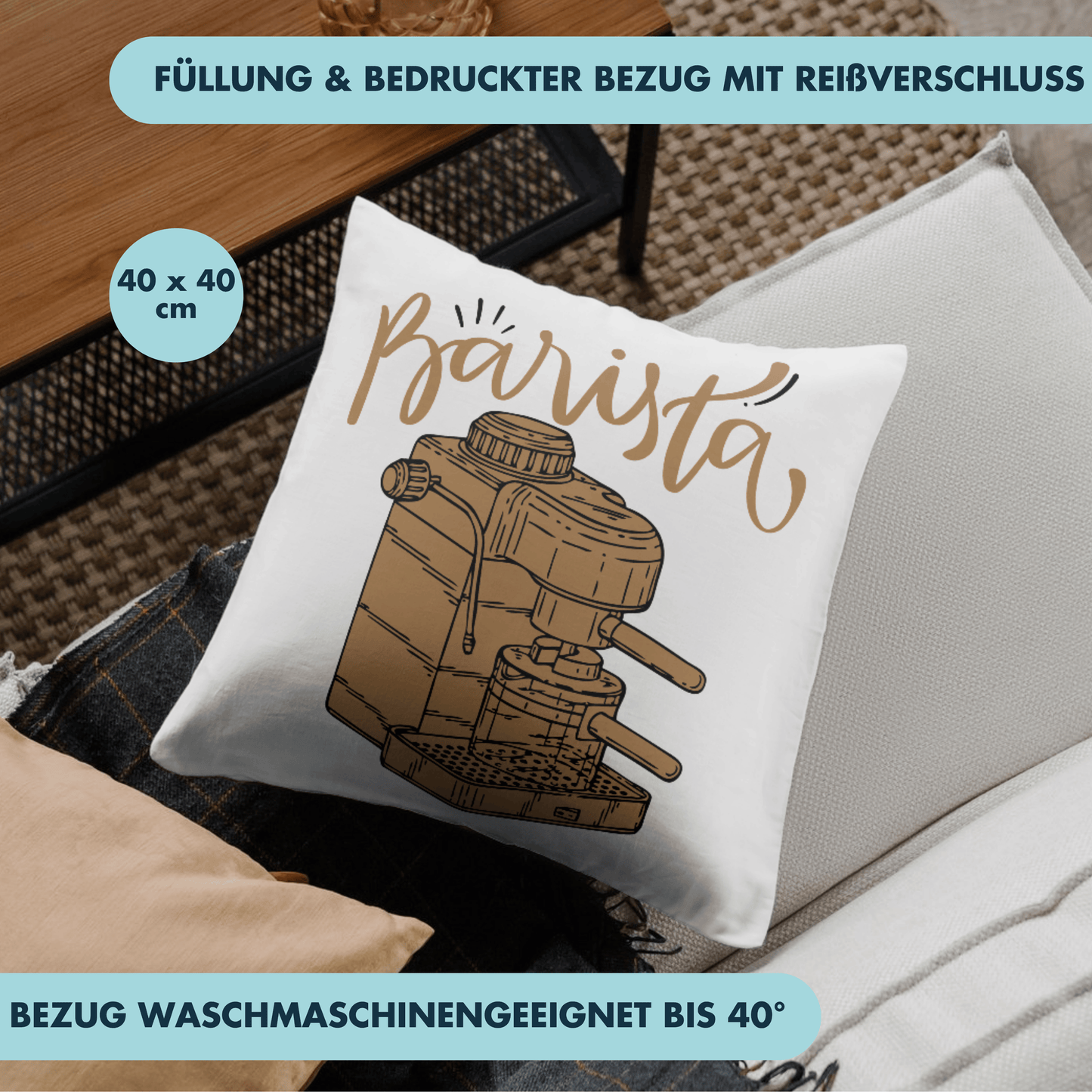Barista Kaffee Siebträgermaschine Deko Kissen