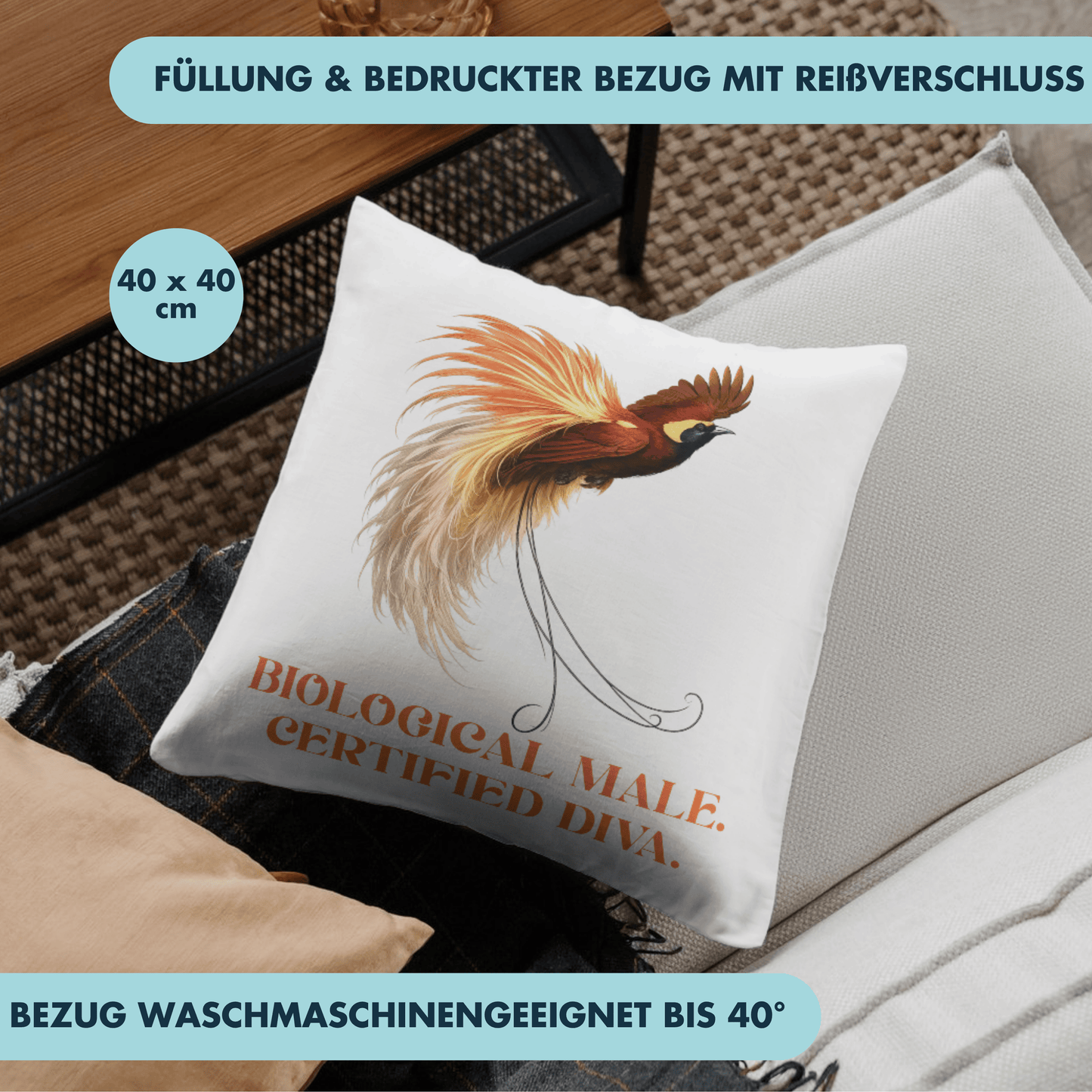 Biological Male Certified Diva Paradiesvogel Deko Kissen