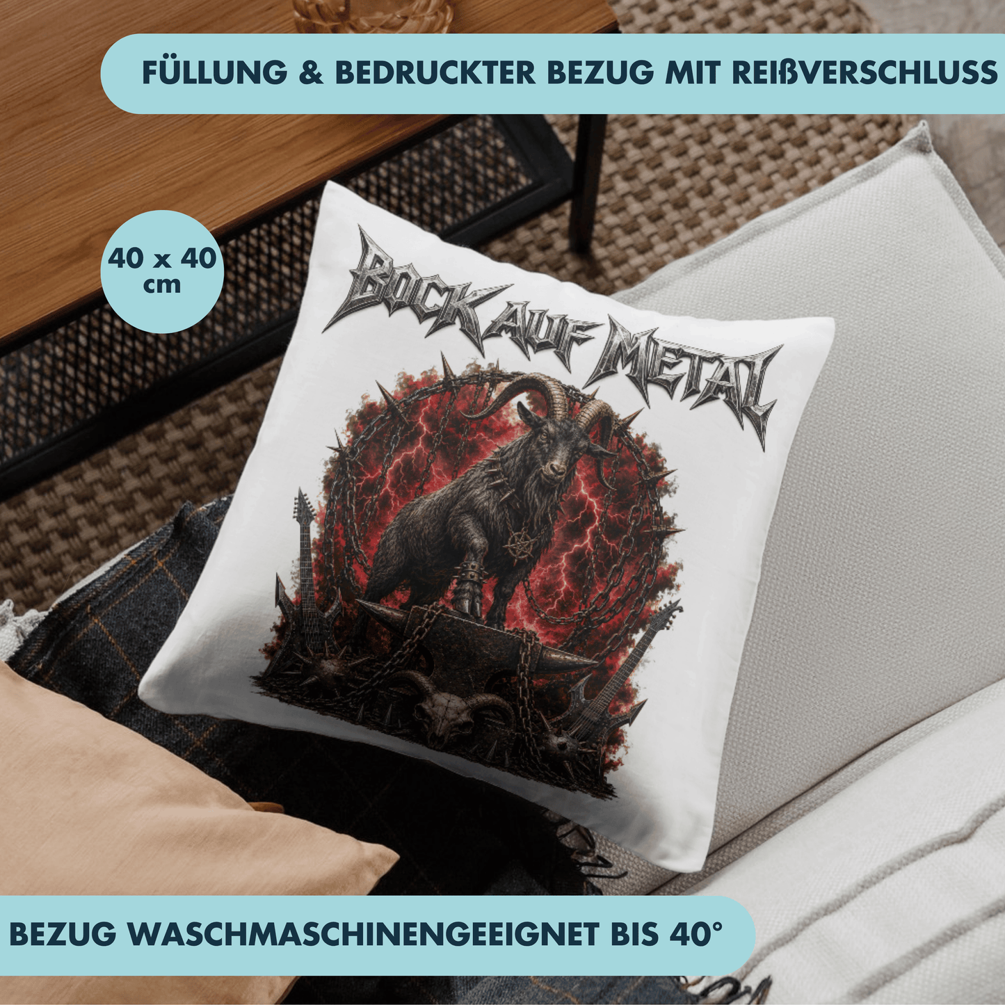 Bock Auf Metal Wortspiel Deko Kissen