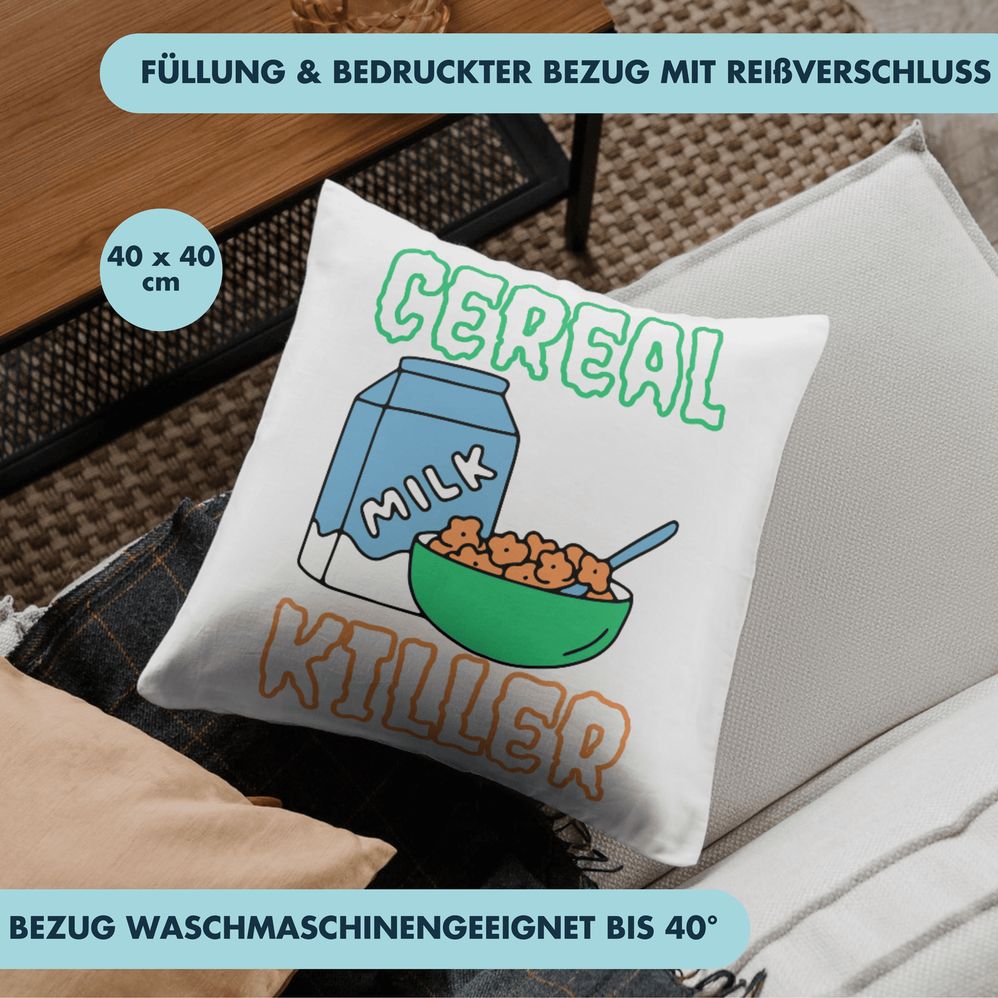 Cereal Killer Frühstück Cornflakes Müsli Deko Kissen