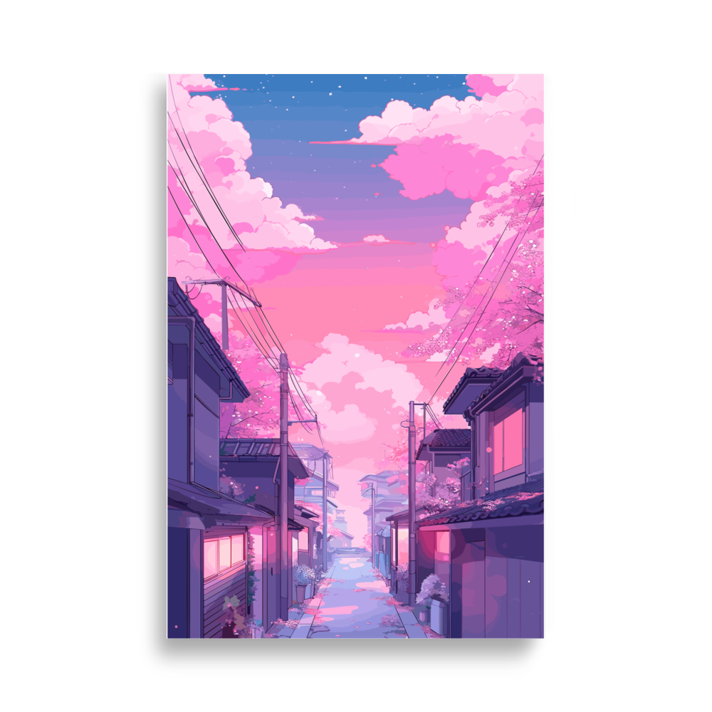 Sakura Japan Tokio Kyoto Rosa Wolken Dream Aesthetic Otaku Anime Manga Straße Poster
