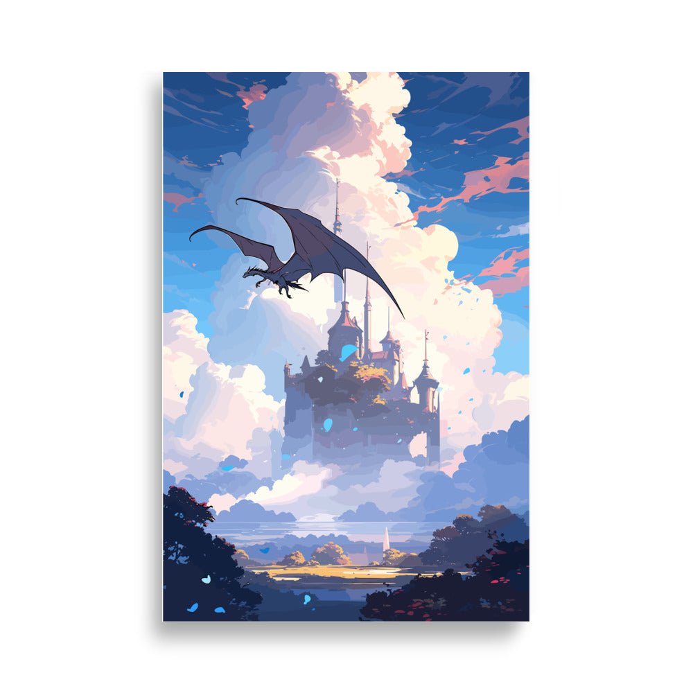 Fantasy Drache Wolkenschloss Burg Fantasy Kunstdruck Poster