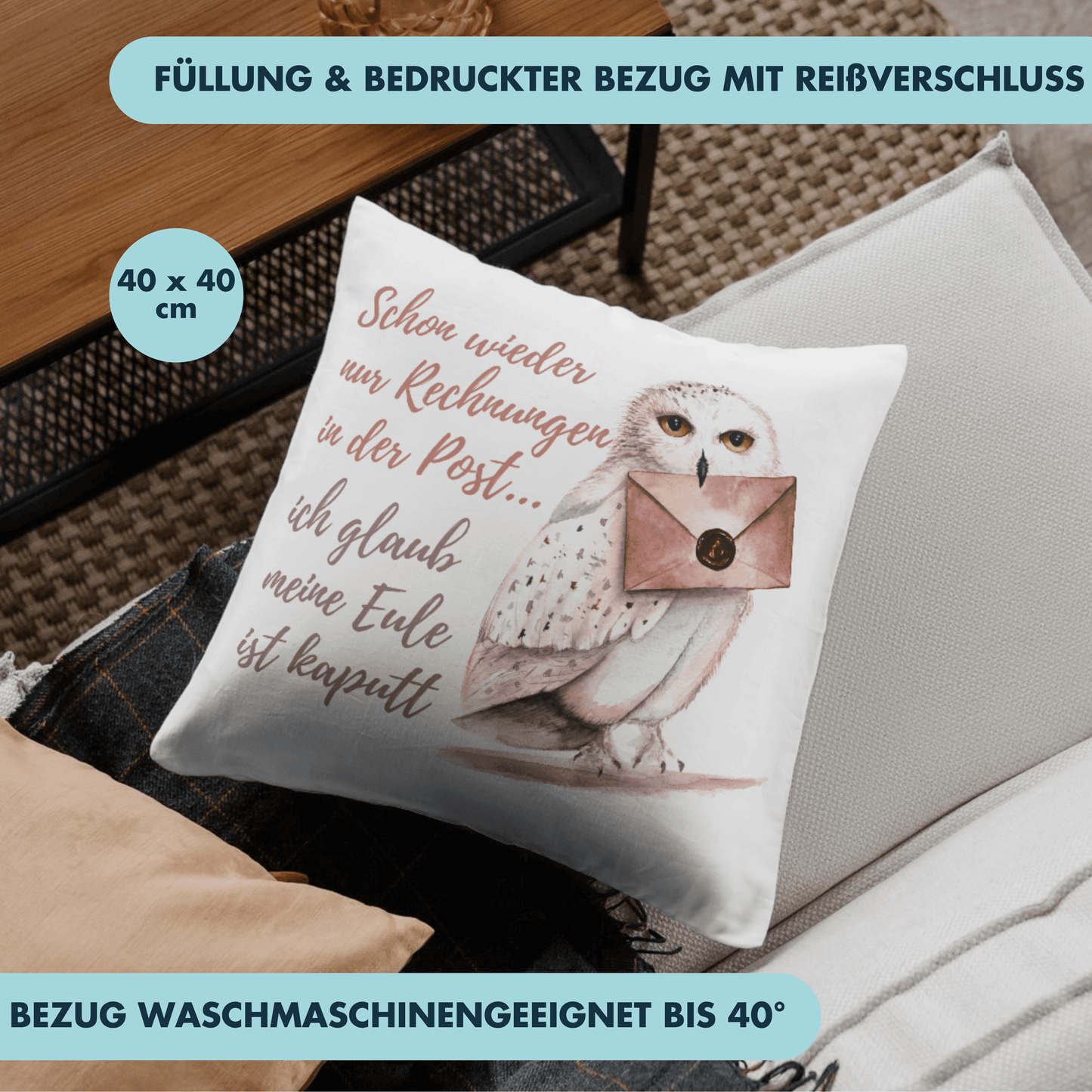 Schon Wieder Nur Rechnungen In Der Post Ich Glaub Meine Eule Ist Kaputt Deko Kissen