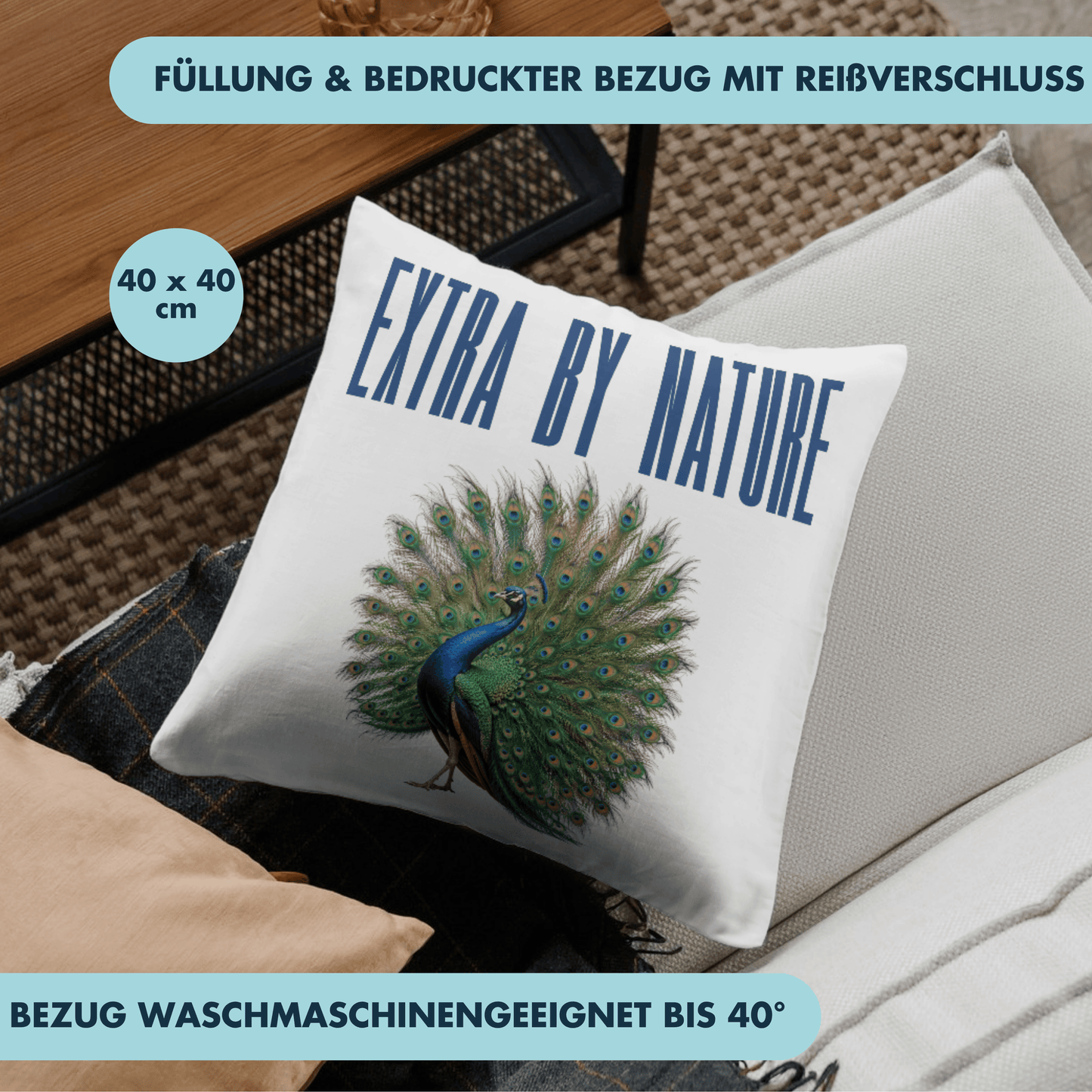 Extra By Nature Pfau Deko Kissen