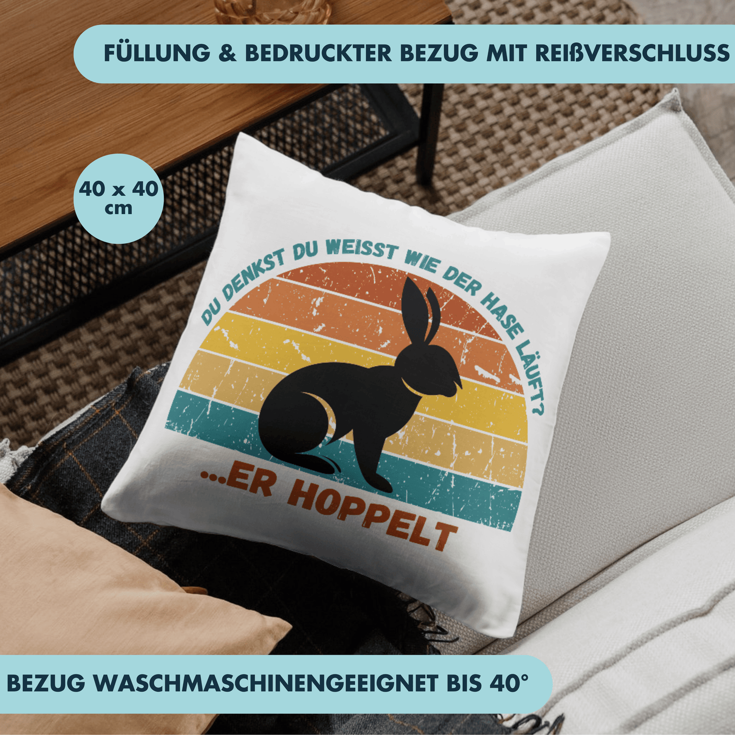 Du Denkst Du Weißt Wie Der Hase Läuft? Er Hoppelt Sprichwort Deko Kissen