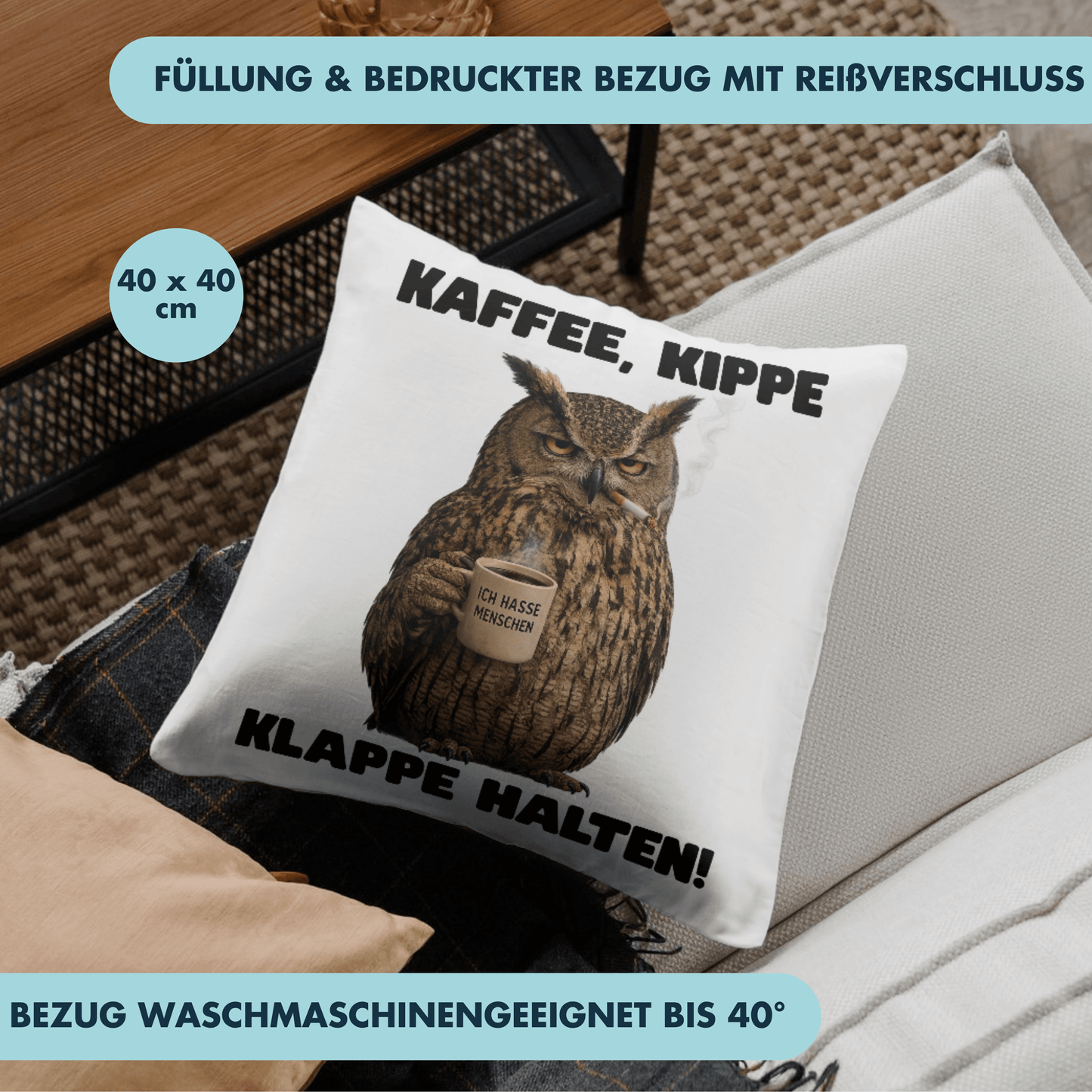 Kaffee Kippe Klappe Halten Deko Kissen