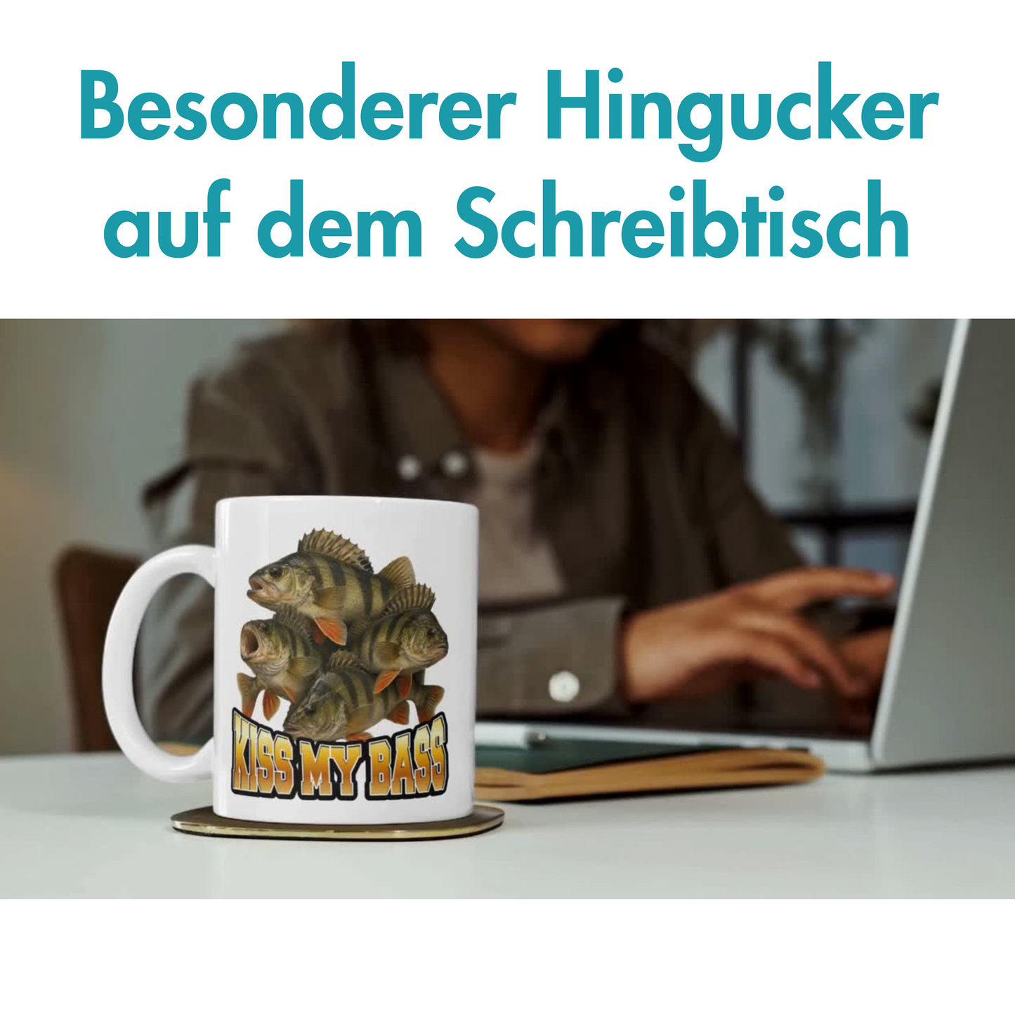 Kiss My Bass Wortspiel Barsch Angeln Kaffee Tasse