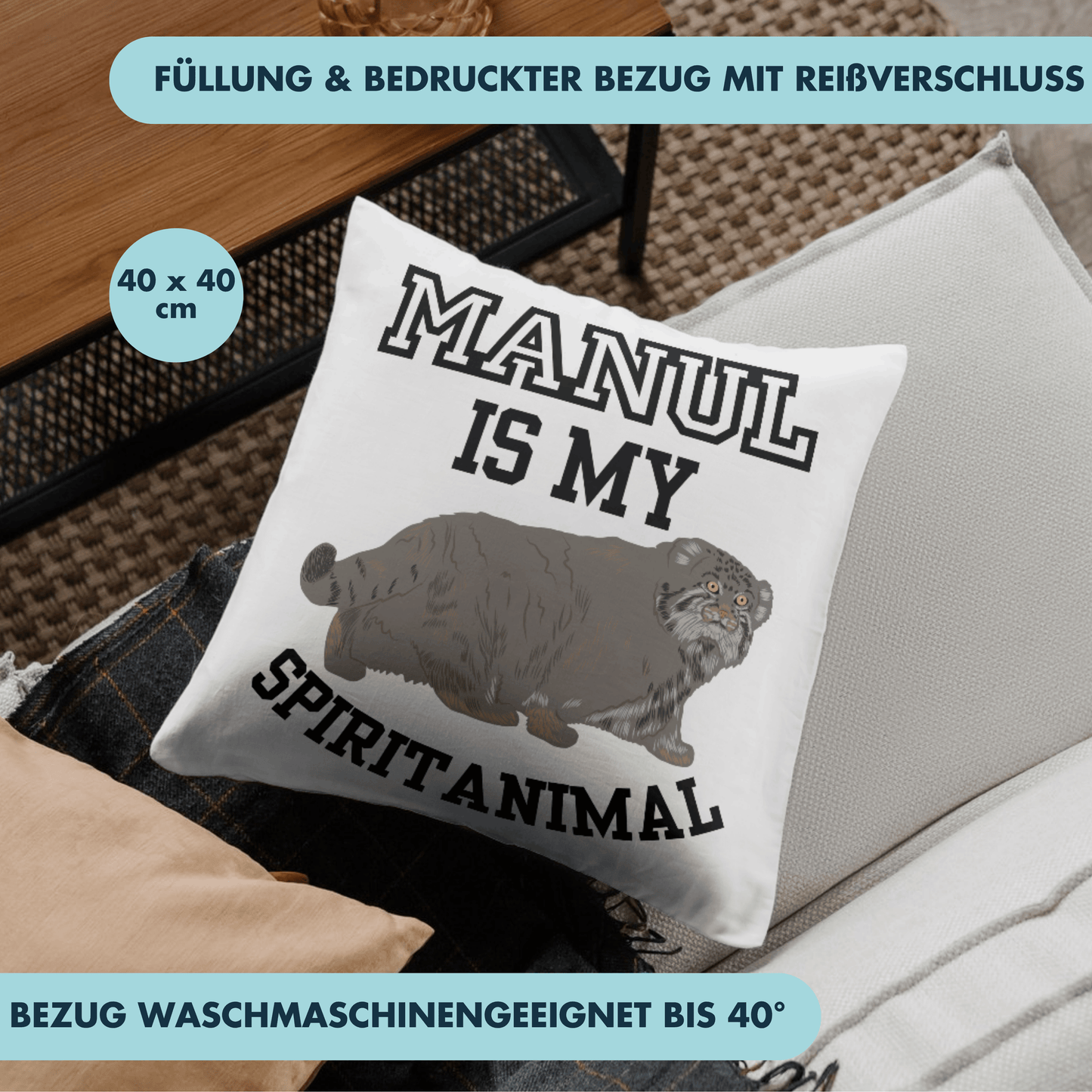Manul Is My Spiritanimal Pallas Katze Cat Deko Kissen