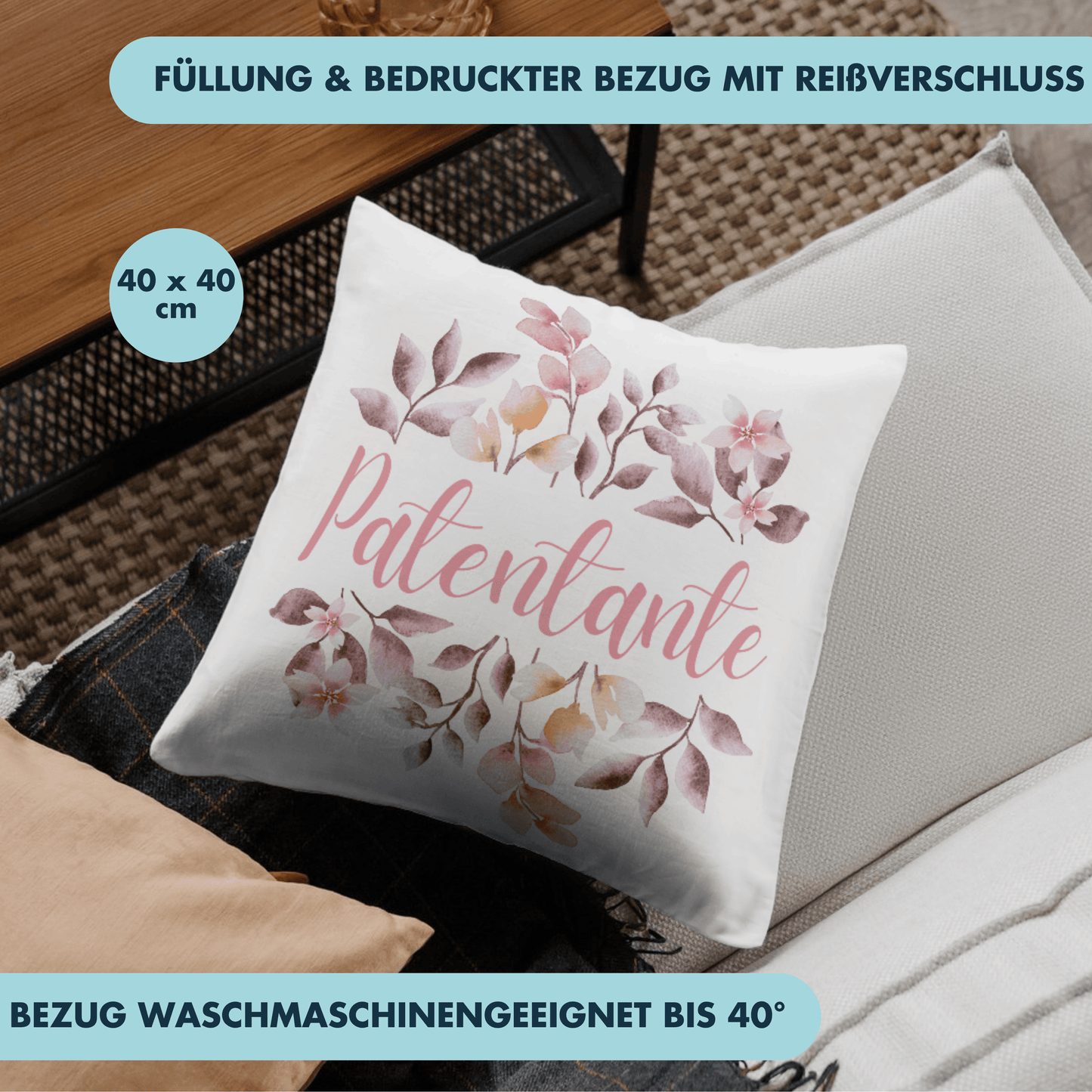 Patentante Baby Patenschaft Geschenk Deko Kissen