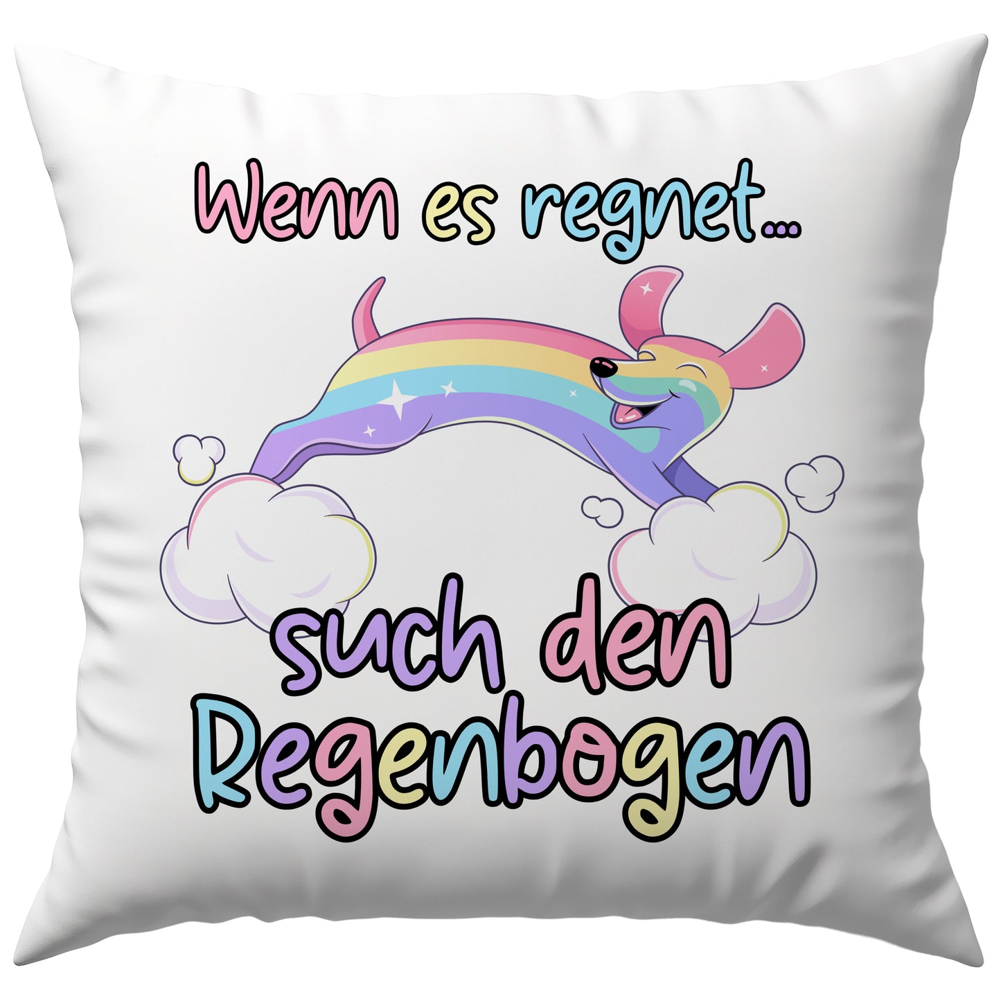 Wenn Es Regnet Such Den Regenbogen Hund Deko Kissen