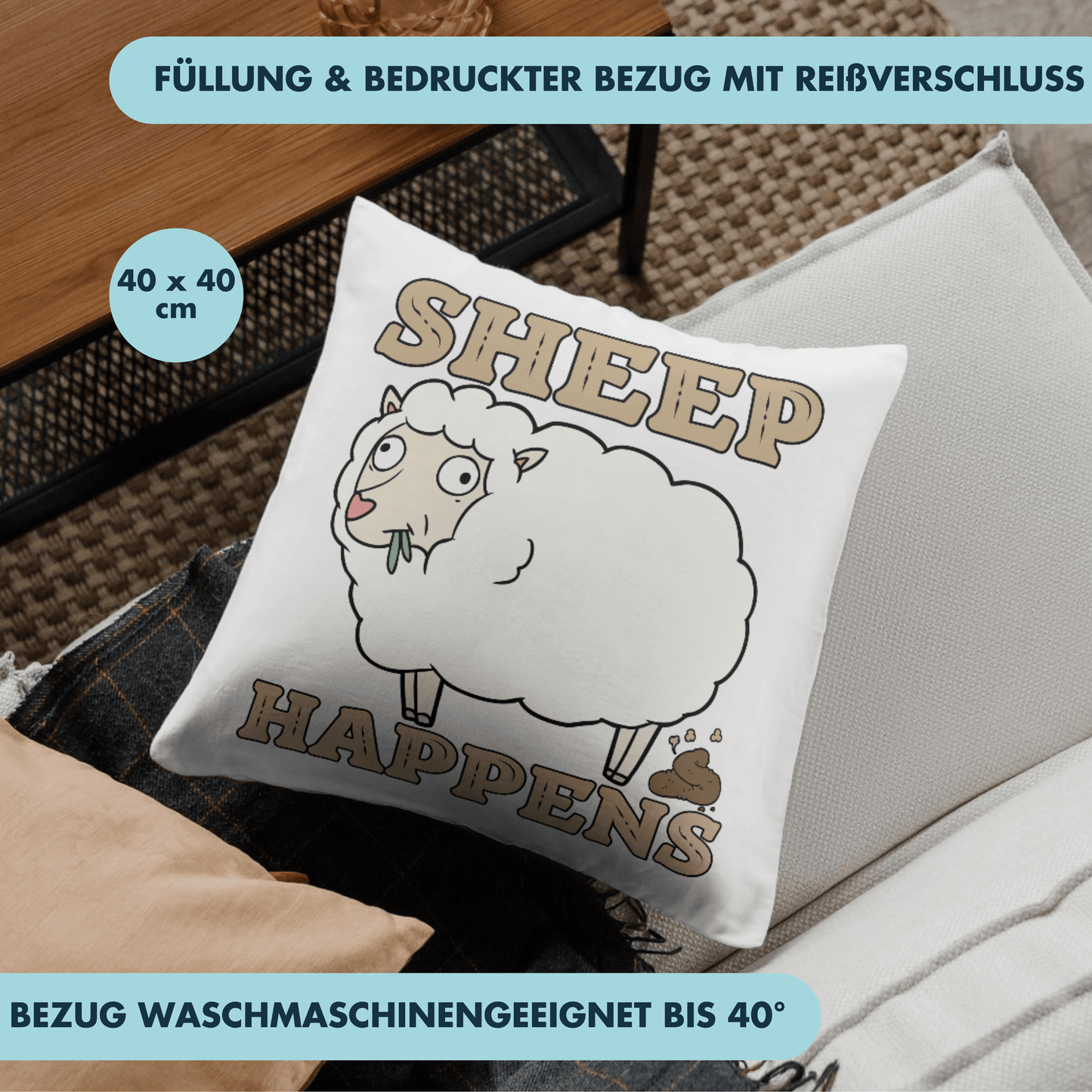 Sheep Happens Shit Schaf Deko Kissen