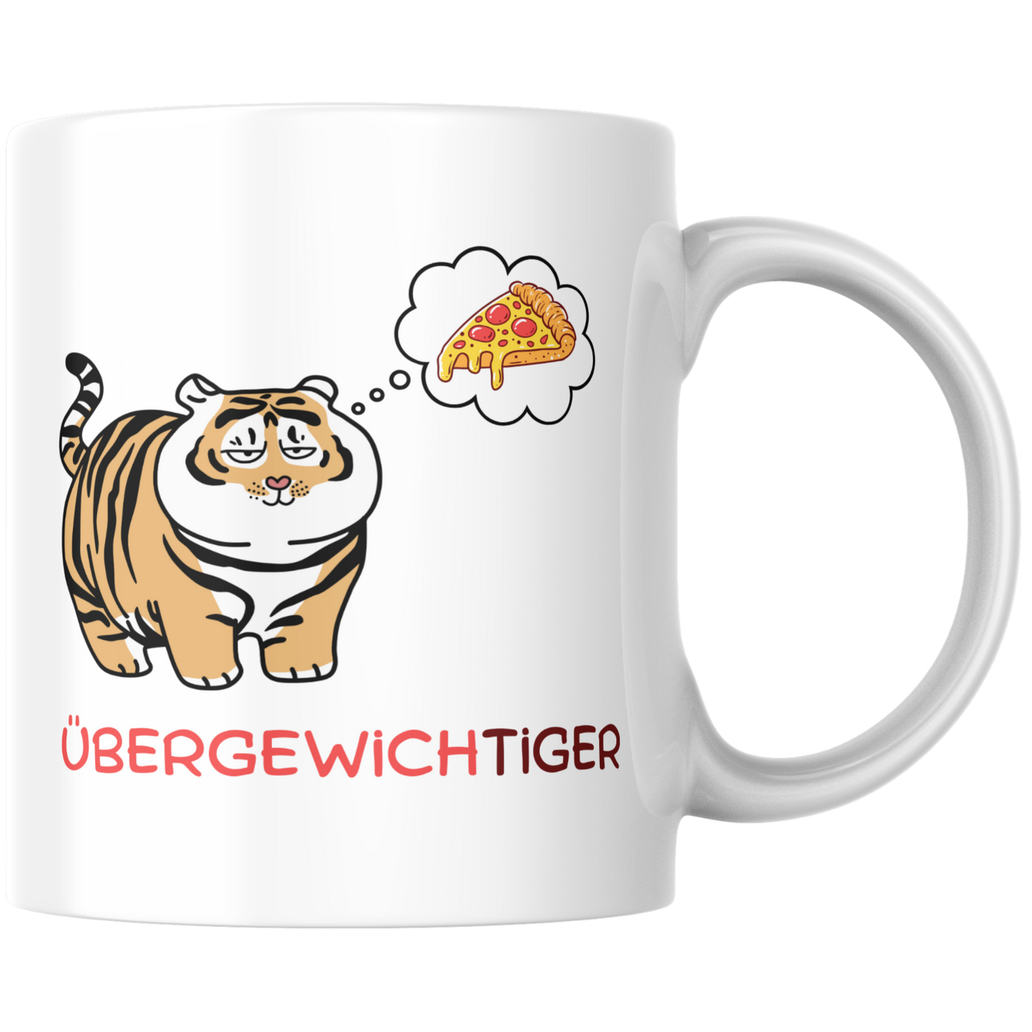 Übergewichtiger Tiger Wortspiel Selbstironie Kaffee Tasse