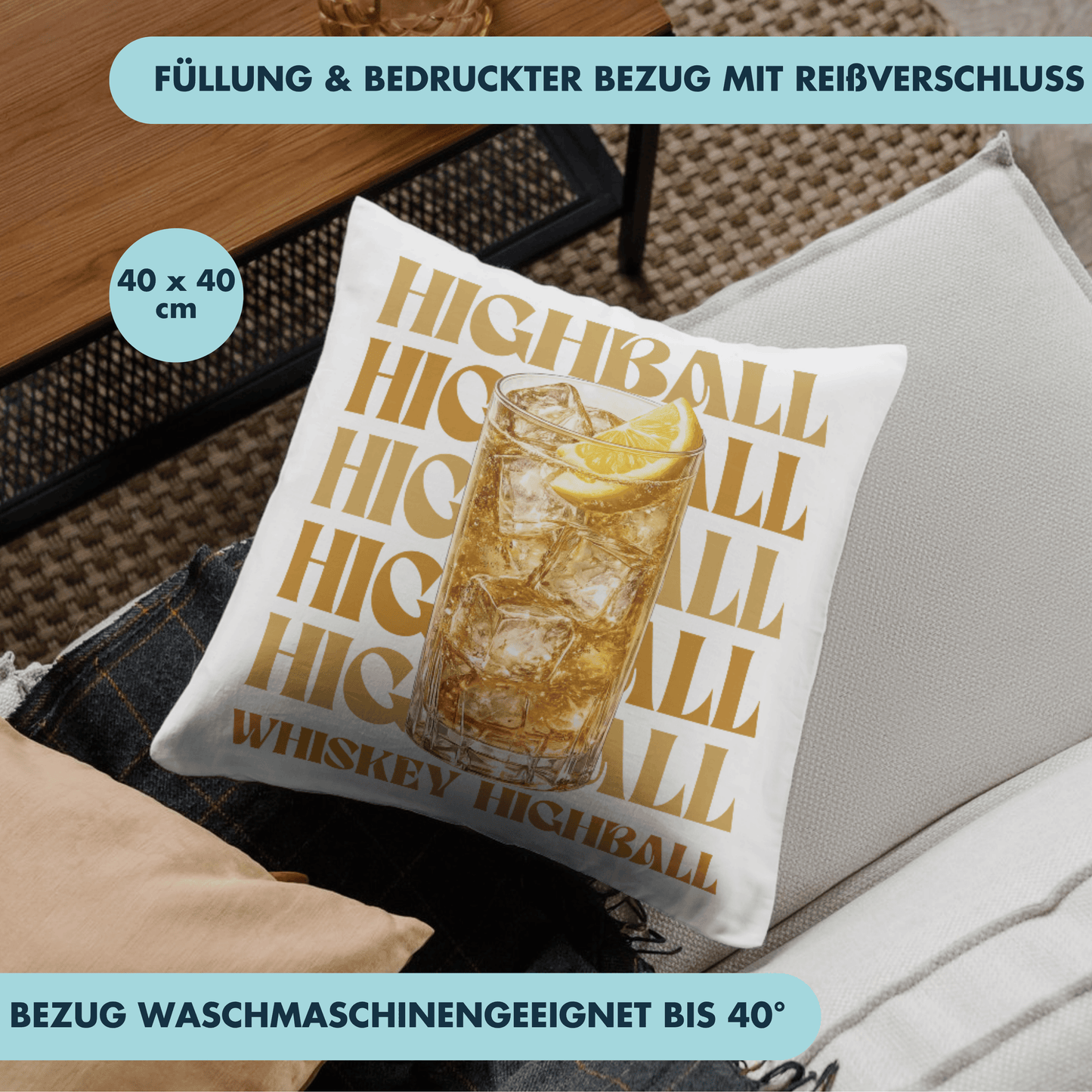 Whiskey Highball Deko Kissen