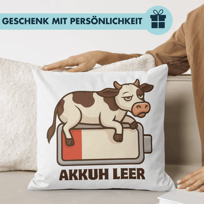 Akkuh Leer Kuh Akku Wortspiel Deko Kissen