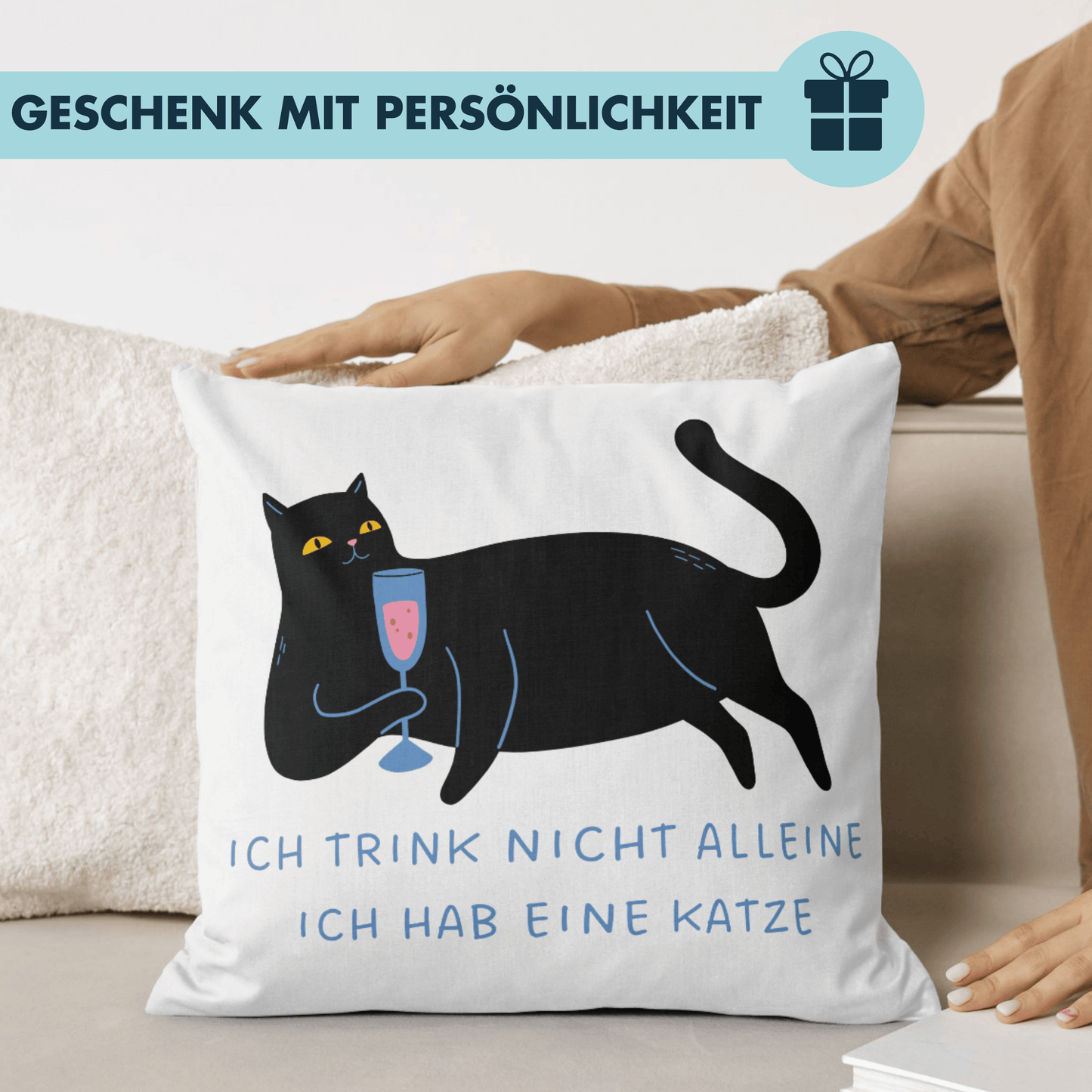 Trink Nicht Alleine Ich Hab Eine Katze Wein Selbstironie Deko Kissen