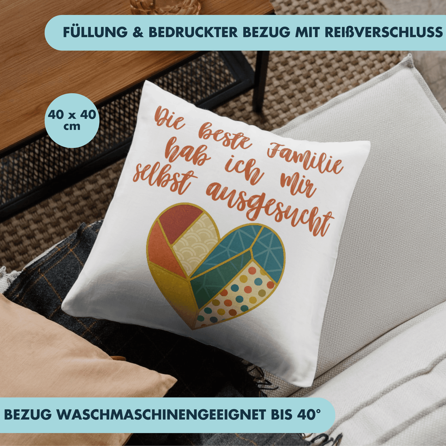 Die Beste Familie Hab Ich Mir Selbst Ausgesucht Patchwork Herz Deko Kissen