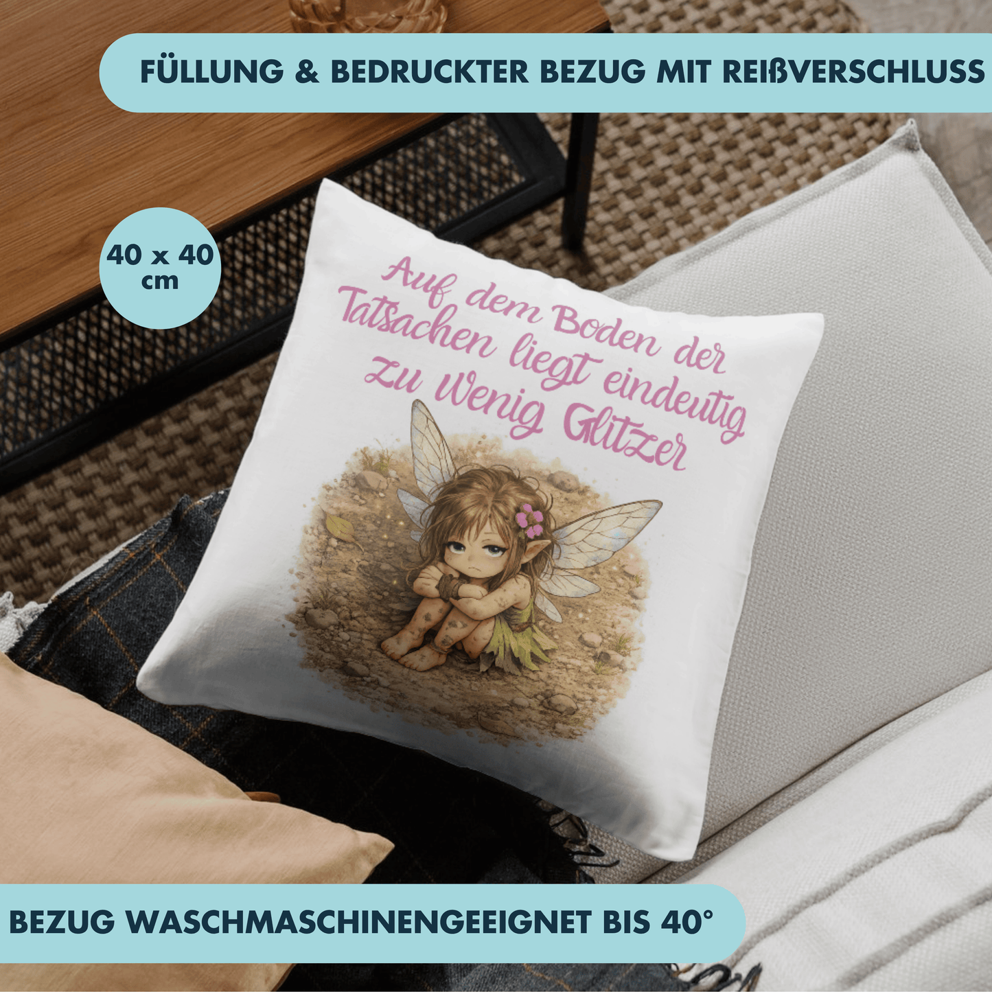 Auf Dem Boden Der Tatsachen Liegt Eindeutig Zu Wenig Glitzer Deko Kissen