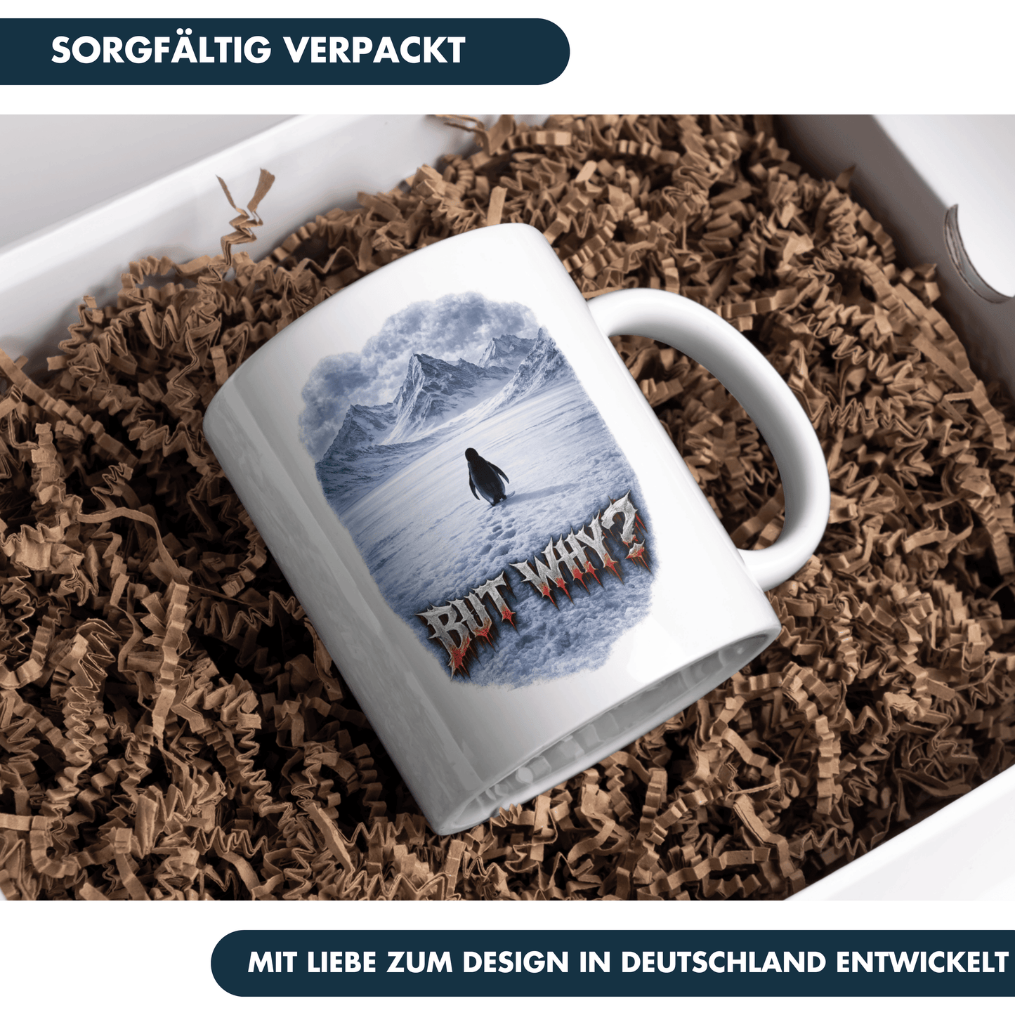 But Why? Pinguin Meme Kaffee Tasse