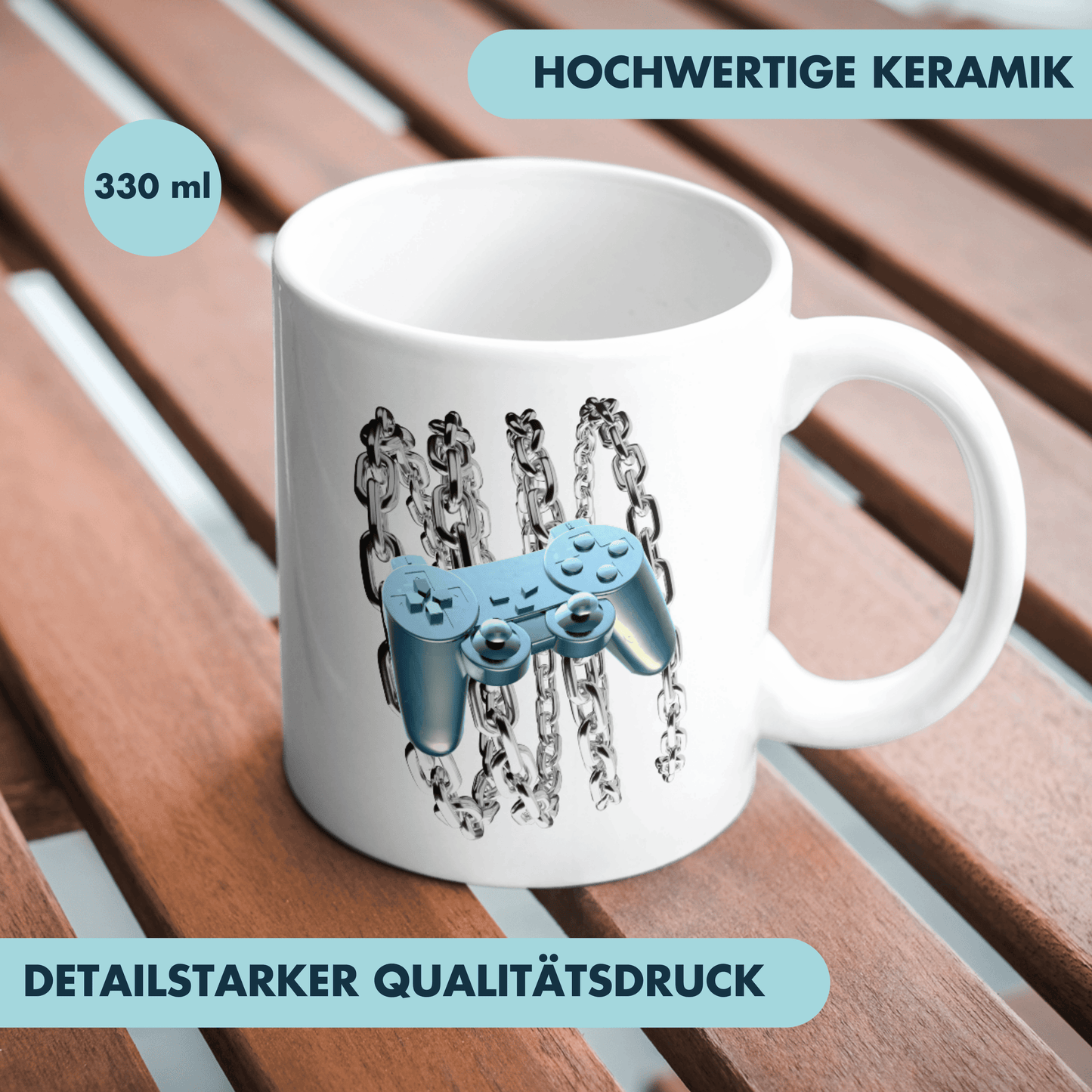 Blauer Chrome Controller Y2K Kaffee Tasse