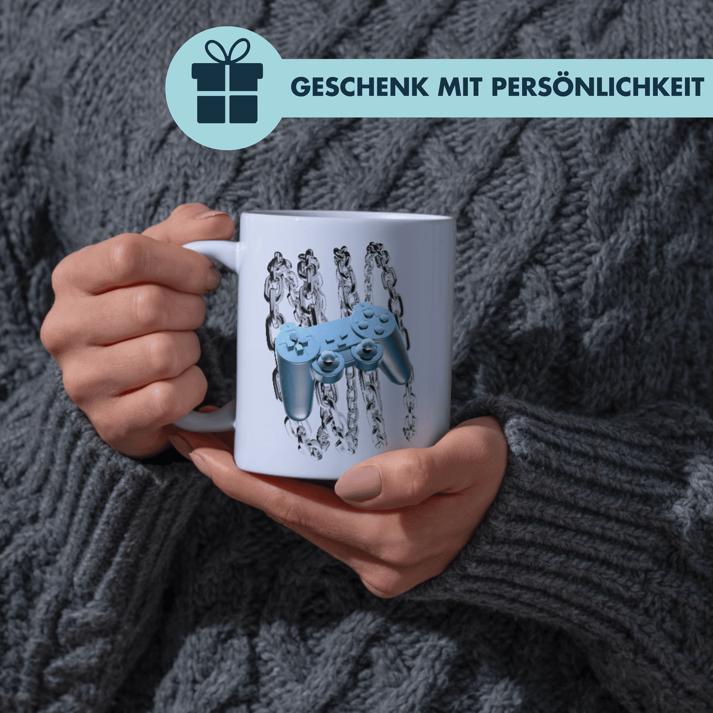 Blauer Chrome Controller Y2K Kaffee Tasse