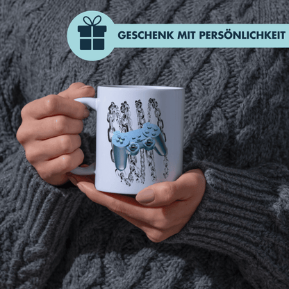 Blauer Chrome Controller Y2K Kaffee Tasse