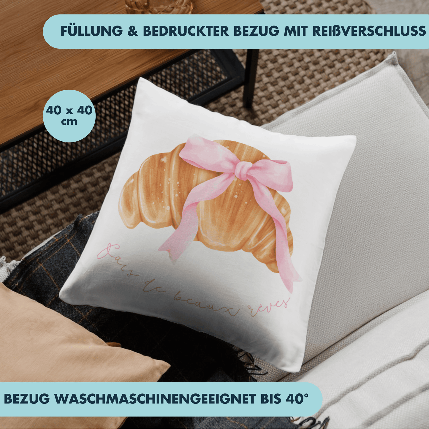 Fais De Beaux Rêves Croissant Deko Kissen