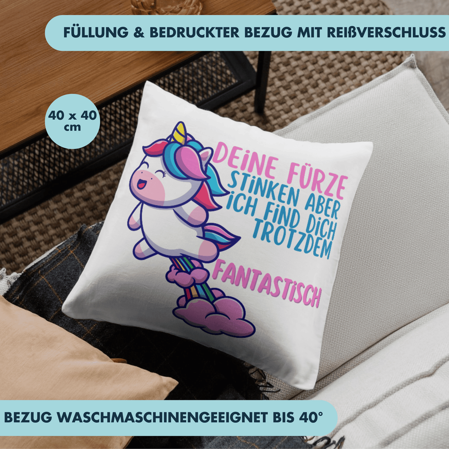Einhorn Deine Fürze Stinken Aber Ich Find Dich Trotzdem Fantastisch Furz Deko Kissen