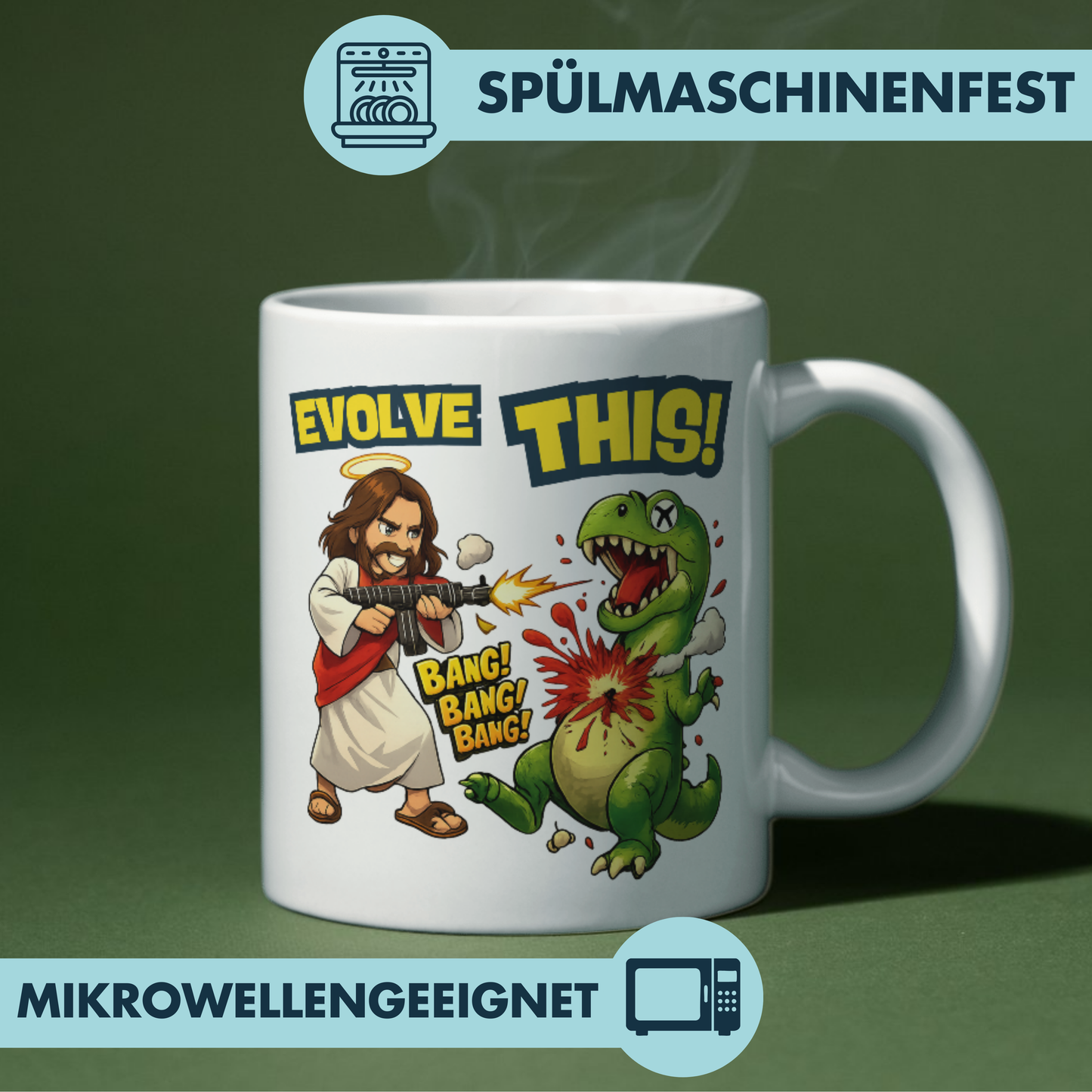 Evolve This Jesus T-Rex Kaffee Tasse