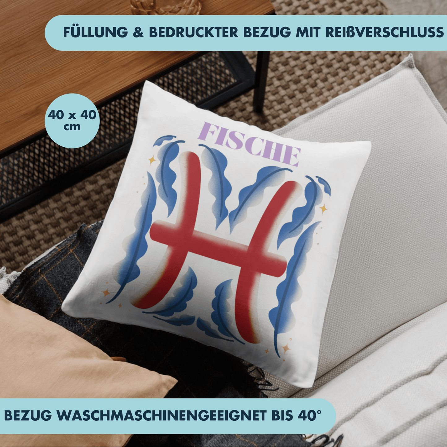 Fische Pisces Sternzeichen Deko Kissen