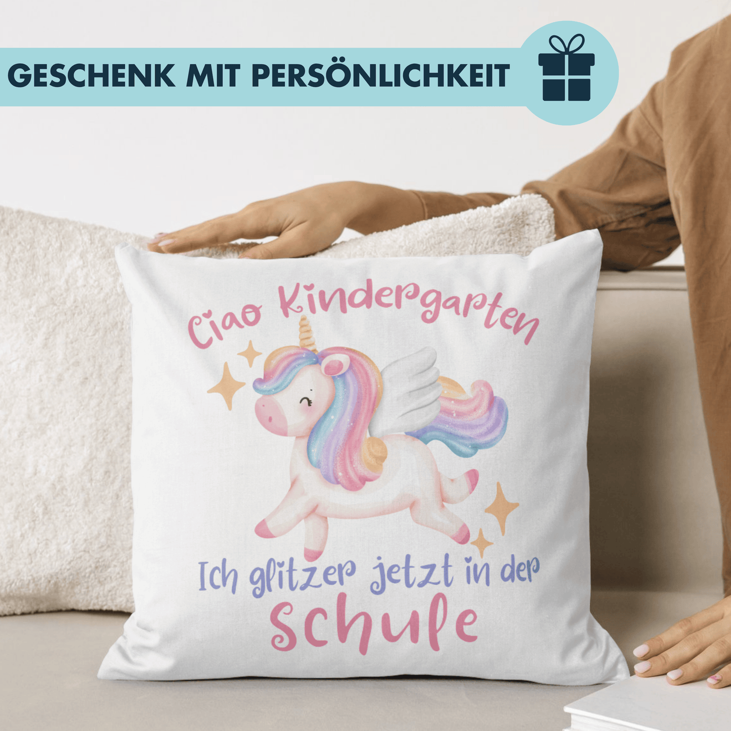 Ciao Kindergarten Ich Glitzer Jetzt In Der Schule Einhorn Einschulung Deko Kissen