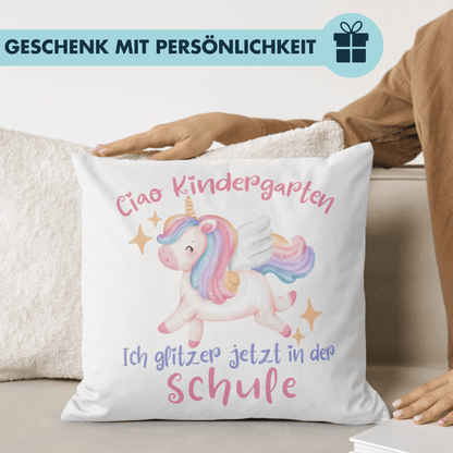 Ciao Kindergarten Ich Glitzer Jetzt In Der Schule Einhorn Einschulung Deko Kissen