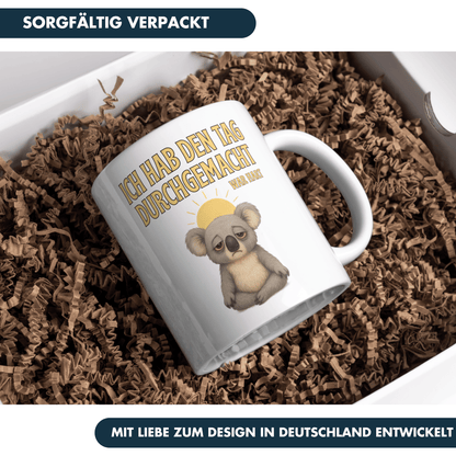 Ich Hab Den Tag Durchgemacht Wart Hart Koala Müde Kaffee Tasse