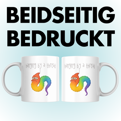 Hanging By A Thread Worm Meme Kaffee Tasse