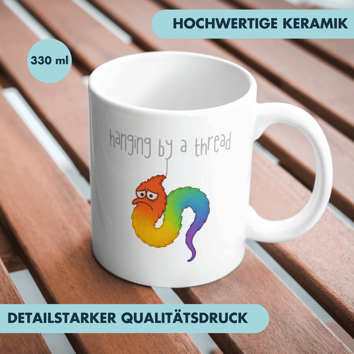 Hanging By A Thread Worm Meme Kaffee Tasse