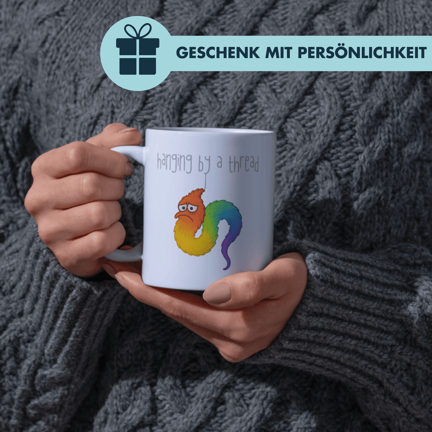 Hanging By A Thread Worm Meme Kaffee Tasse