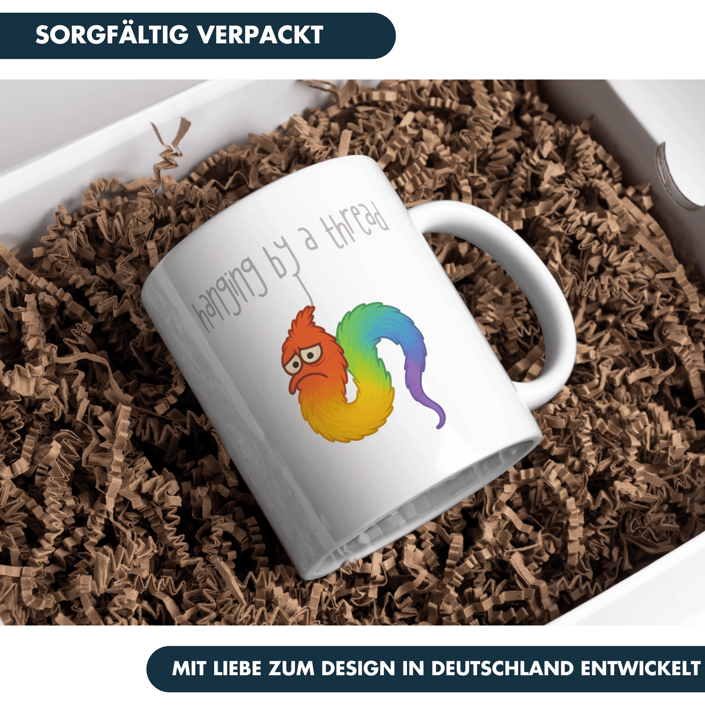 Hanging By A Thread Worm Meme Kaffee Tasse