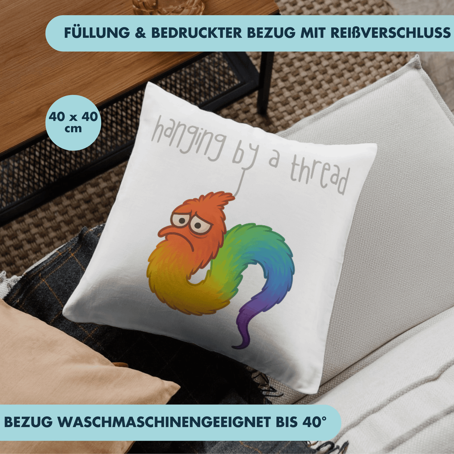 Hanging By A Thread Worm Meme Deko Kissen