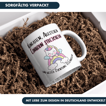 Hinfallen Aufstehen Einhorn Streicheln Und Weiter Richtung Regenbogen Kaffee Tasse