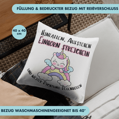 Hinfallen Aufstehen Einhorn Streicheln Und Weiter Richtung Regenbogen Deko Kissen