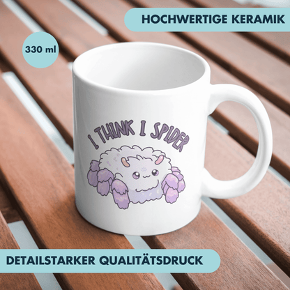 I Think I Spider Spinne Deutsch Englisch Sprichwort Kaffee Tasse