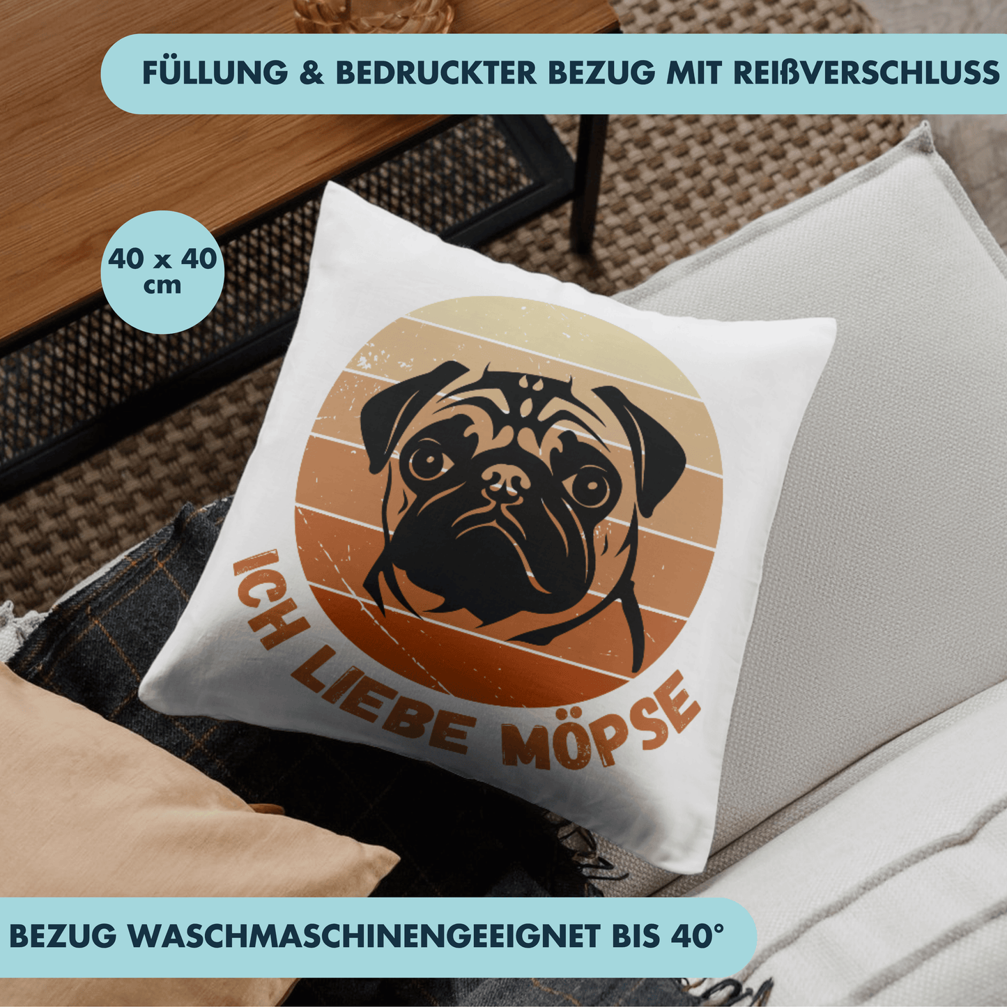Ich Liebe Möpse Hund Mops Doppeldeutig Deko Kissen