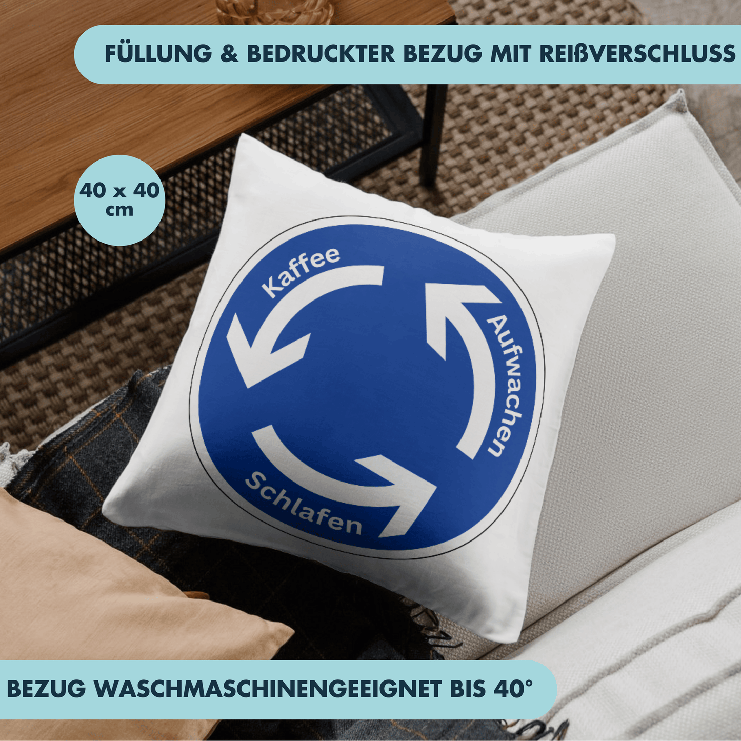 Aufwachen Kaffee Schlafen Kreisverkehr Deko Kissen