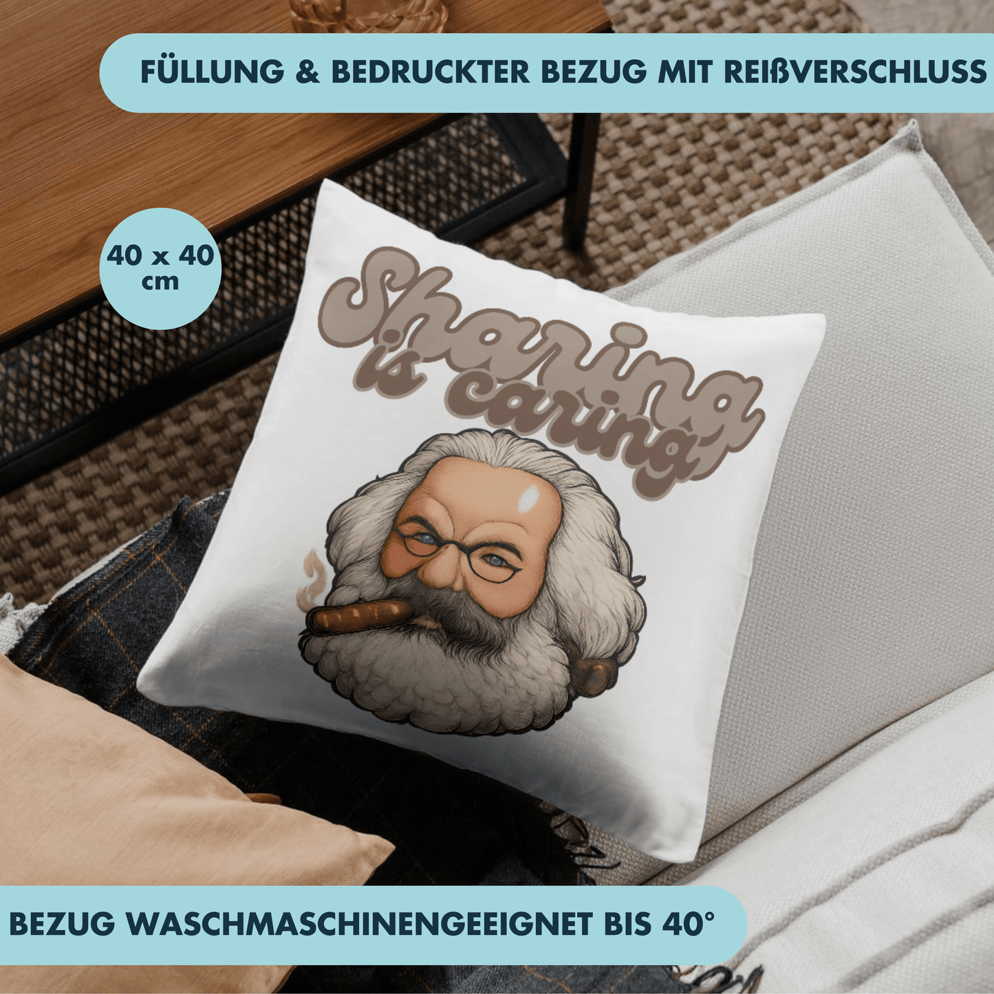 Sharing Is Caring Karl Marx Deko Kissen