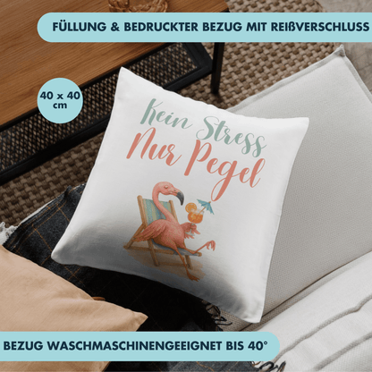 Kein Stress Nur Pegel Flamingo Cocktail Deko Kissen