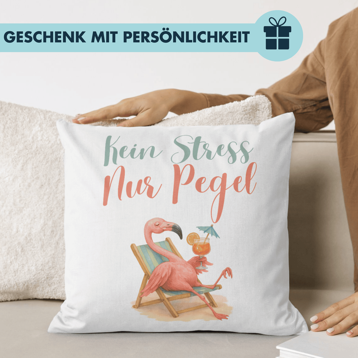 Kein Stress Nur Pegel Flamingo Cocktail Deko Kissen