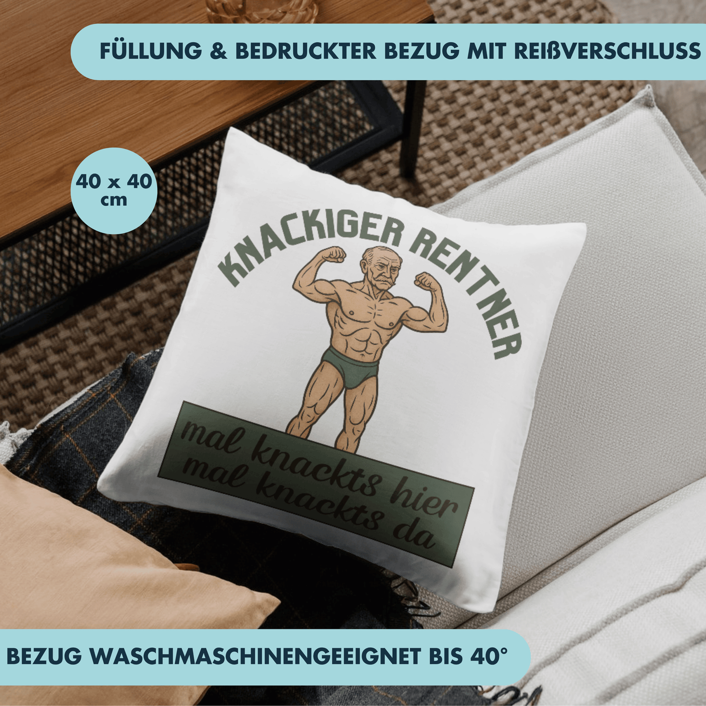 Knackiger Rentner Mal Knackts Hier Mal Knackts Da Deko Kissen