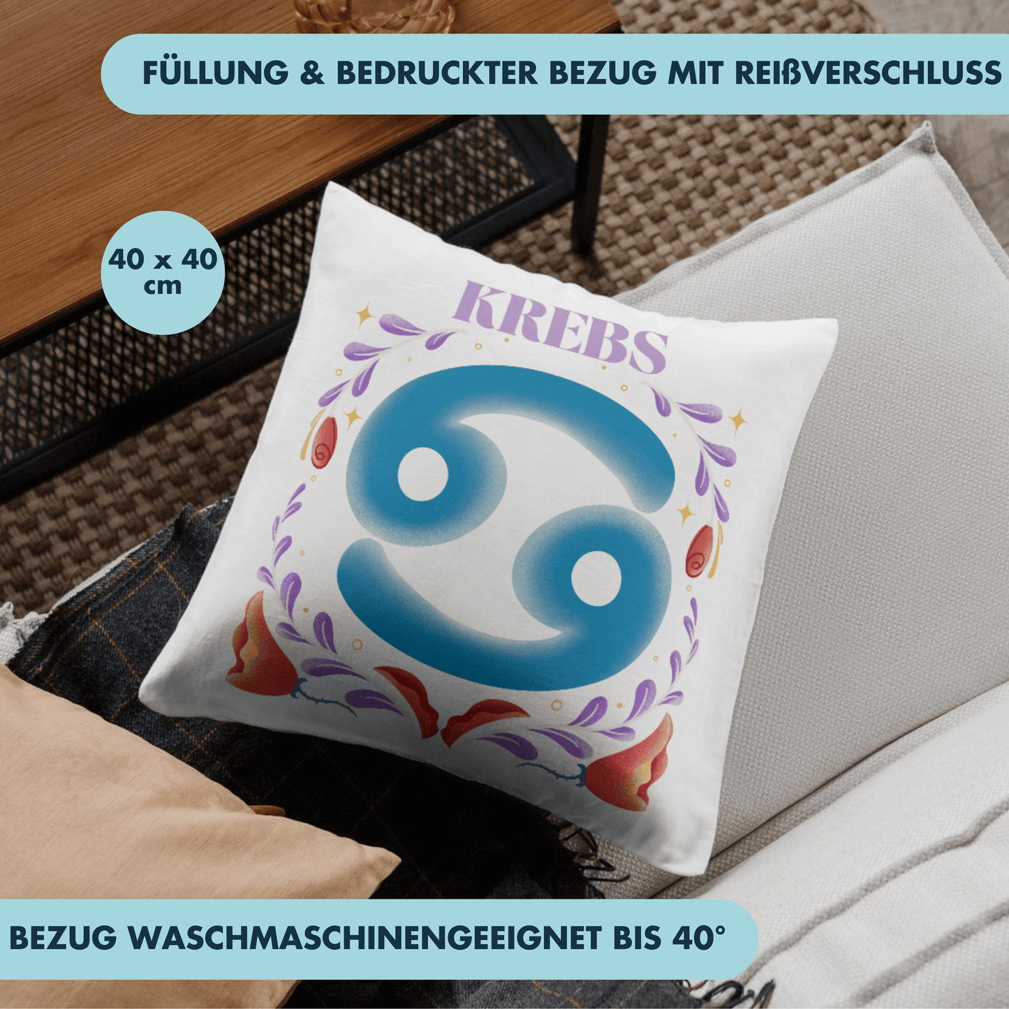 Krebs Cancer Sternzeichen Deko Kissen